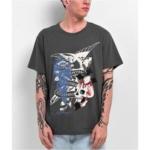 ED HARDY Rhinestone Skull Eagle Graphic T-Shirt Charcoal Gray Mens 2XL *NEW* $75